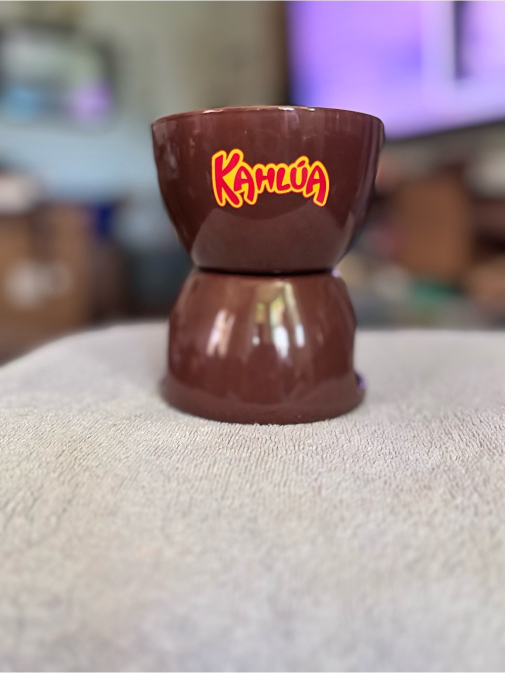 Kahlua brown ceramic chocolate fondue with a
'KAHLUA' logo